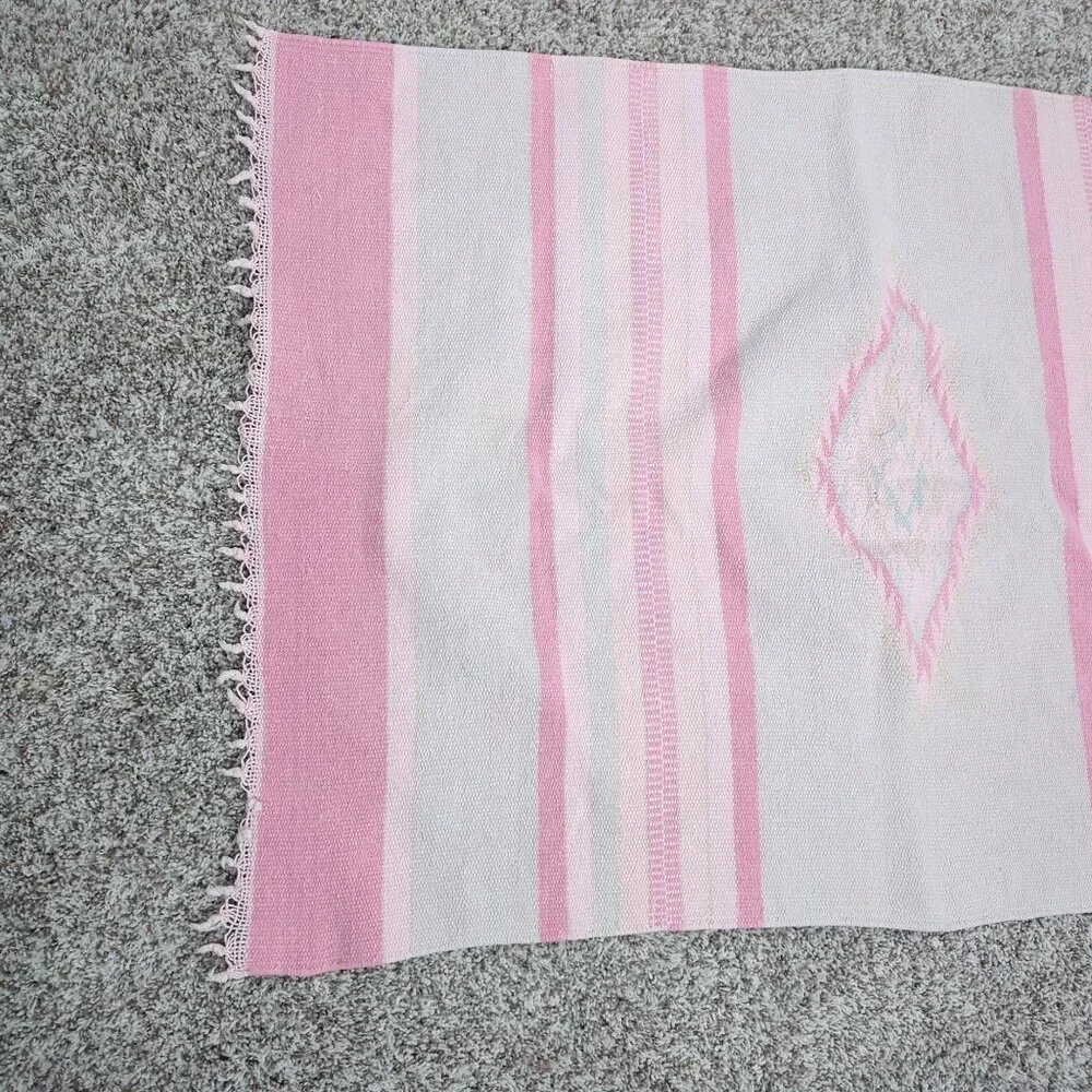 Vintage 80s Pink Rug Indigenous Tapestry Knit Western Southwest Folk